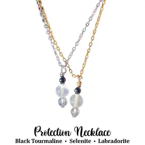 Protection Crystal Necklace • Black Tourmaline, Labradorite & Selenite • Aura Shield, Evil Eye Blocker, Empath Protection Jewelry