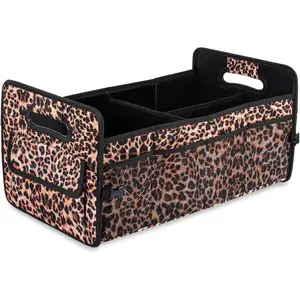 Trunk Organizer,  Organizers and Storage Collapsible Multi Compartment Container Box, Adjustable  Accessories for SUV Sedan , Standard Size, Leopard print