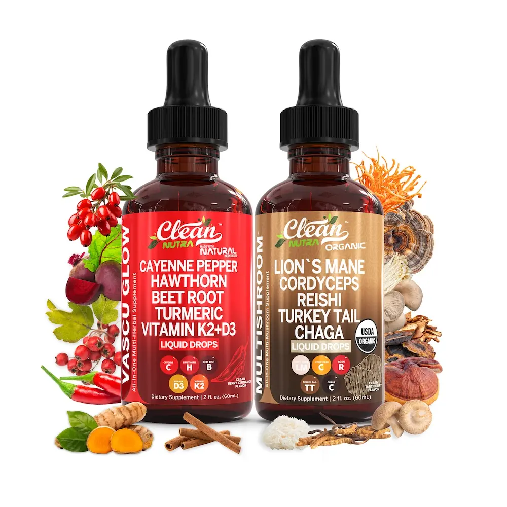 Clean Nutra Cardio Clarity Duo | Cayenne Pepper, Hawthorn, Lion's Mane, Cordyceps & More for Circulation & Cognitive Focus Liquid Drops [Vascu Flow + MultiShroom]