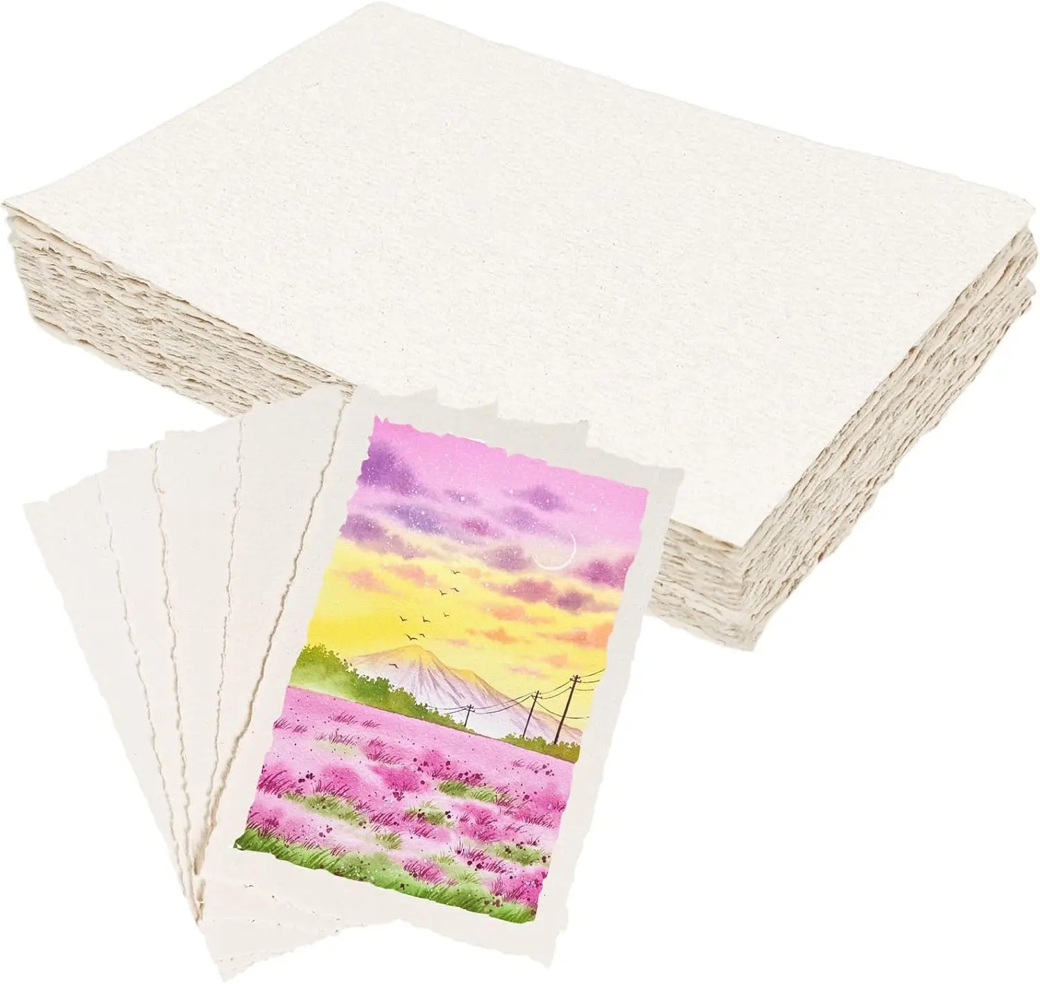 50 Sheets Deckled Edge Handmade Paper 4" x 6" Rough Textured 160 GSM White Cotton Watercolor Paper Ideal for Wedding Birthday Invitations Greeting Cards DIY Crafts