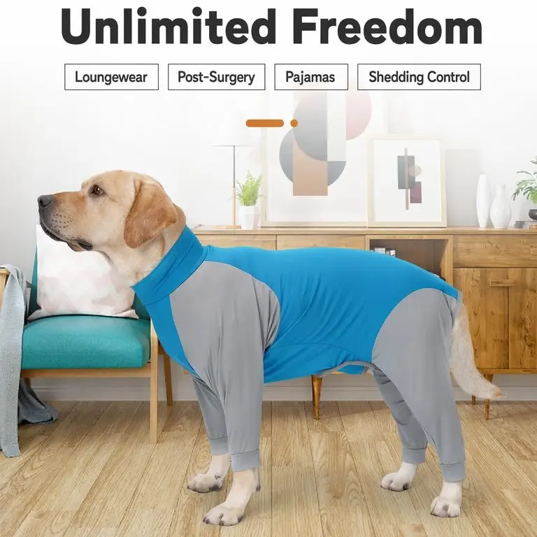 Color Block Milk Silk 4-Leg Dog Recovery Onesie, High Stretch Anti Shedding Dog Pajama, Post Surgery Wound Protection Jumpsuit for Medium Large Dogs new style breathable pet overall