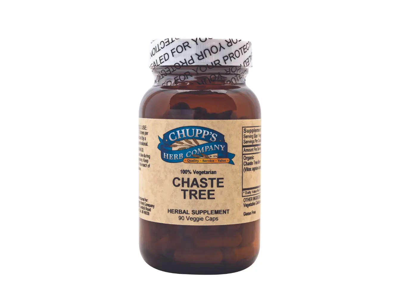 Chupp's Herb Company Chaste Tree Capsule for Menstrual Cycle Regulation Infertility Treatment PMS Relief 90 Veggie Caps