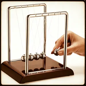 Newton's Cradle Pendulum 7x6x7 in Silver Stainless Steel, Desk Decor Stress Relief Toy, Physics Science Teacher Gift