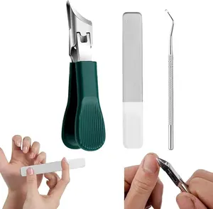 3-Piece Green Eagle Beak Nail Clipper Set -Thick Nail Clipper, Ingrown Toenail Lifter & NailFile | Heavy-Duty Pedicure Kit for Thick &Ingrown Nails, Stainless Steel Grooming Toolsfor Home or Travel