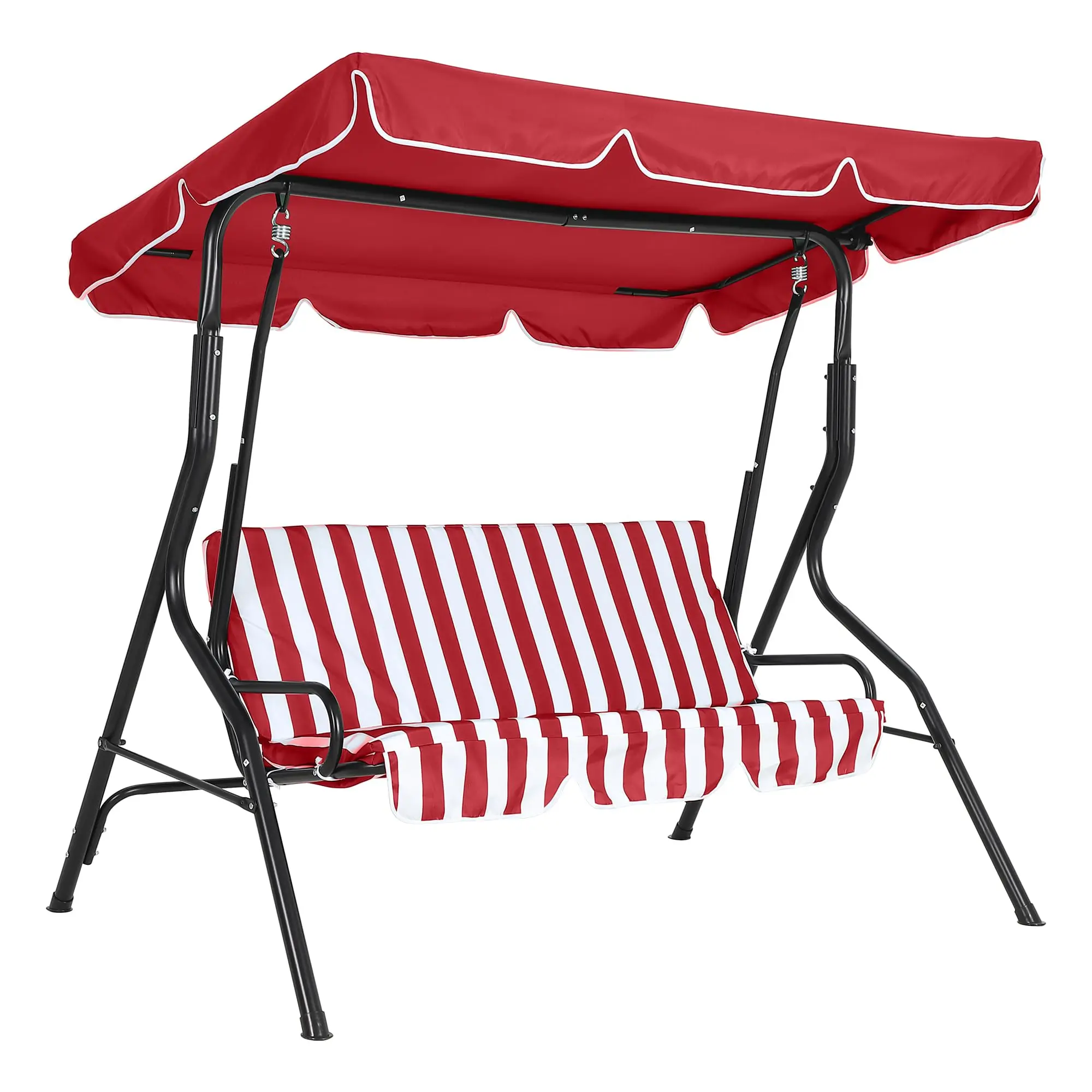 Garvee 3-Seat Foldable Outdoor Patio Swing Chair - Metal Frame, Adjustable Canopy, Thick Fabric Cushions for Adults