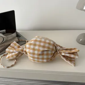 Trendy Gingham Bow Crossbody Bag, Cute Candy Shaped Plaid Shoulder Purse with Adjustable Strap, Lightweight Casual Bag for Summer Outings, Shopping & Vacation