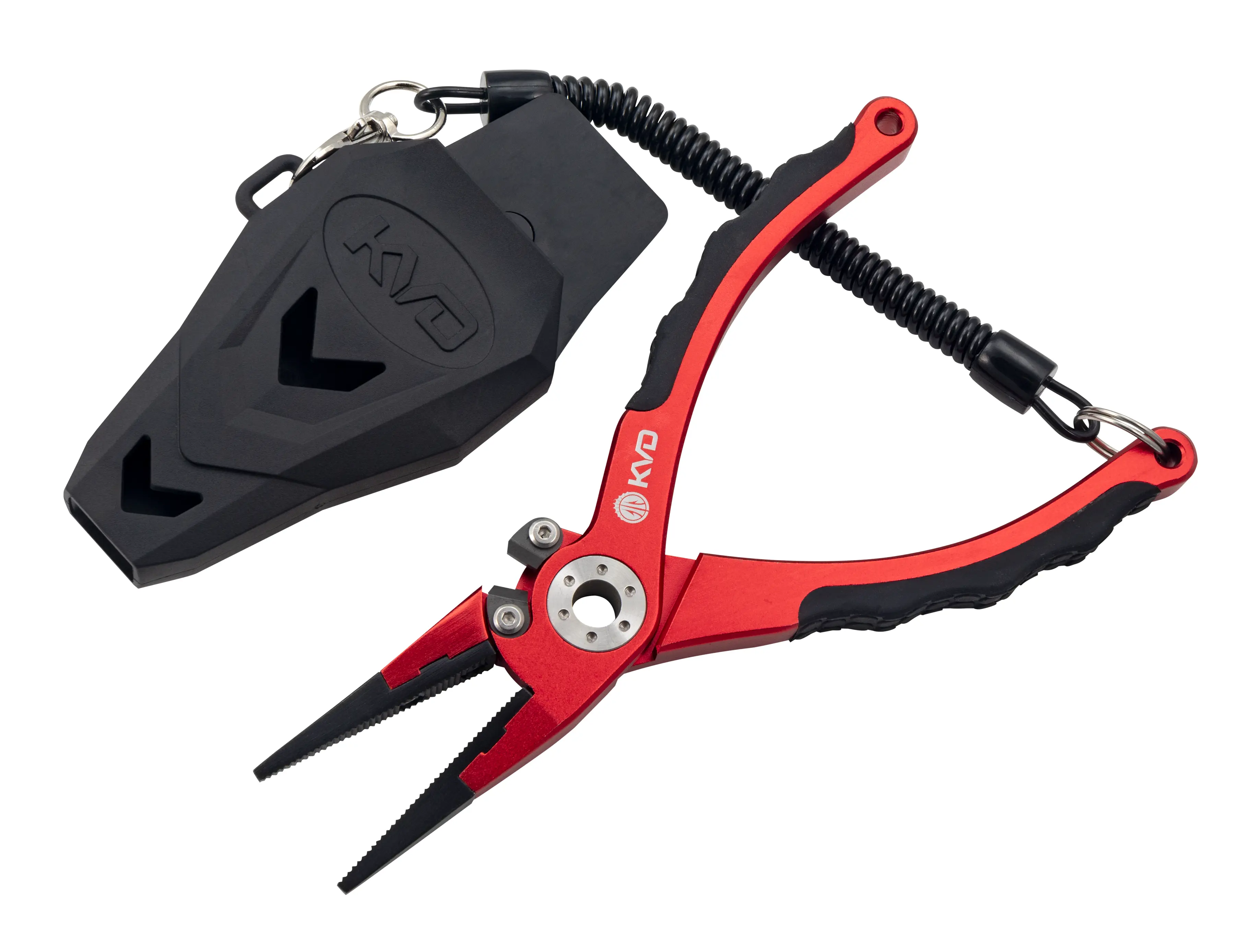 Strike King KVD Aluminum Precision Clamping Pliers & Pincers, 7.5-in Lightweight Tool with Confident Grip, Coiled Lanyard, Comfortable Feel, 1 Pair