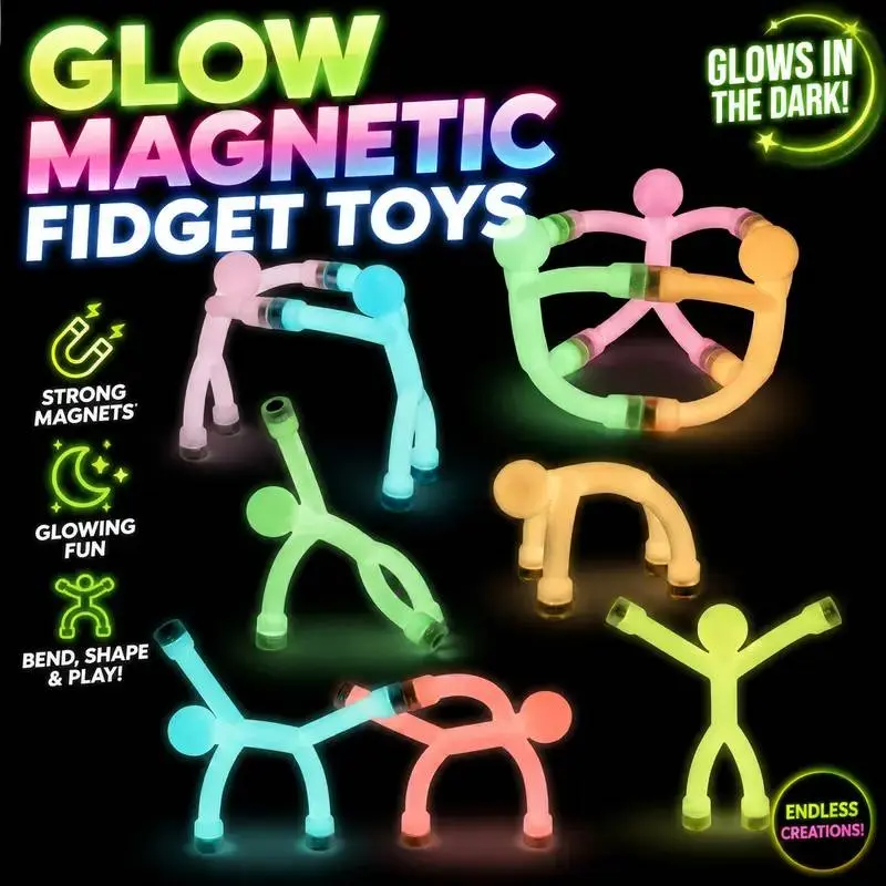 FOFUN Glowing Magnetic Fingertip Building Blocks - 10-Pack Vibrant Colors, BPA-Free Soft Rubber Eco-Friendly Sensory Fridge Toys with Magnetic Grip & Flexible Arms, Kids' Fidget Tools for Relaxation, Birthday Party Favors, Creative Poses
