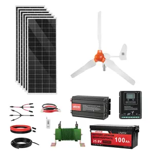 fathersdaygift  VEVOR 24V 1000W Solar Wind Power Kit, 6*100W Solar Panel+ 400W Wind Turbine+ 25.6V 100Ah LiFePO4 Battery+ 3000W Power Inverter+ MPPT Wind/Solar Hybrid Controller for Home Boat Cabin Farm Off-Grid