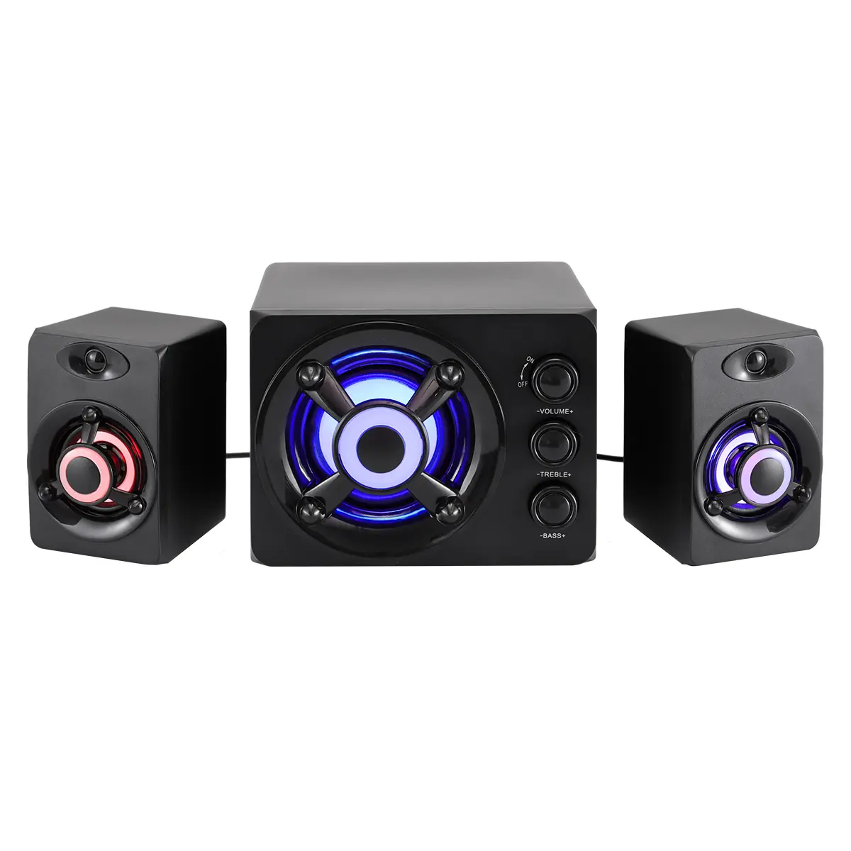 3-Channel Split Desktop Computer Speakers, 3-Knob Treble Bass Volume Control Wired Audio System, Subwoofer & Dual Satellite Speakers with RGB Breathing Lights & 3.5mm Jack (Direct USB Powered)