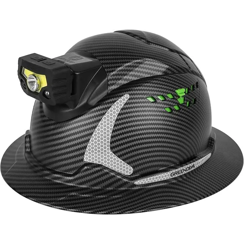 Full Brim Hard Hat - Ventilated HDPE Safety Helmet with 6-Point Adjustable Suspension, Headlight Bracket, Chinstrap for Outdoor Sports Enthusiasts