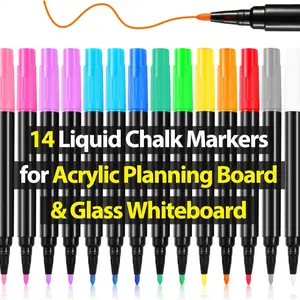 Liquid Chalk Markers for Acrylic Calendar Planning Board LED Note Board Clear Glass Dry Erase Whiteboard Window Mirror Christmas Holidays Painting, 14 Pack, 12 Vibrant Colors, 1mm Fine Points