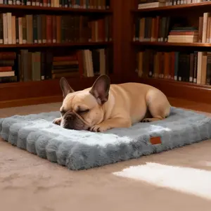 Beds for Small Dogs,  Faux   Pet Bed with Removable Washable Cover,  Bed Mat with Egg Crate  &  Lining, Anti Slip Bottom, Blue-Grey,23"x18"x3"