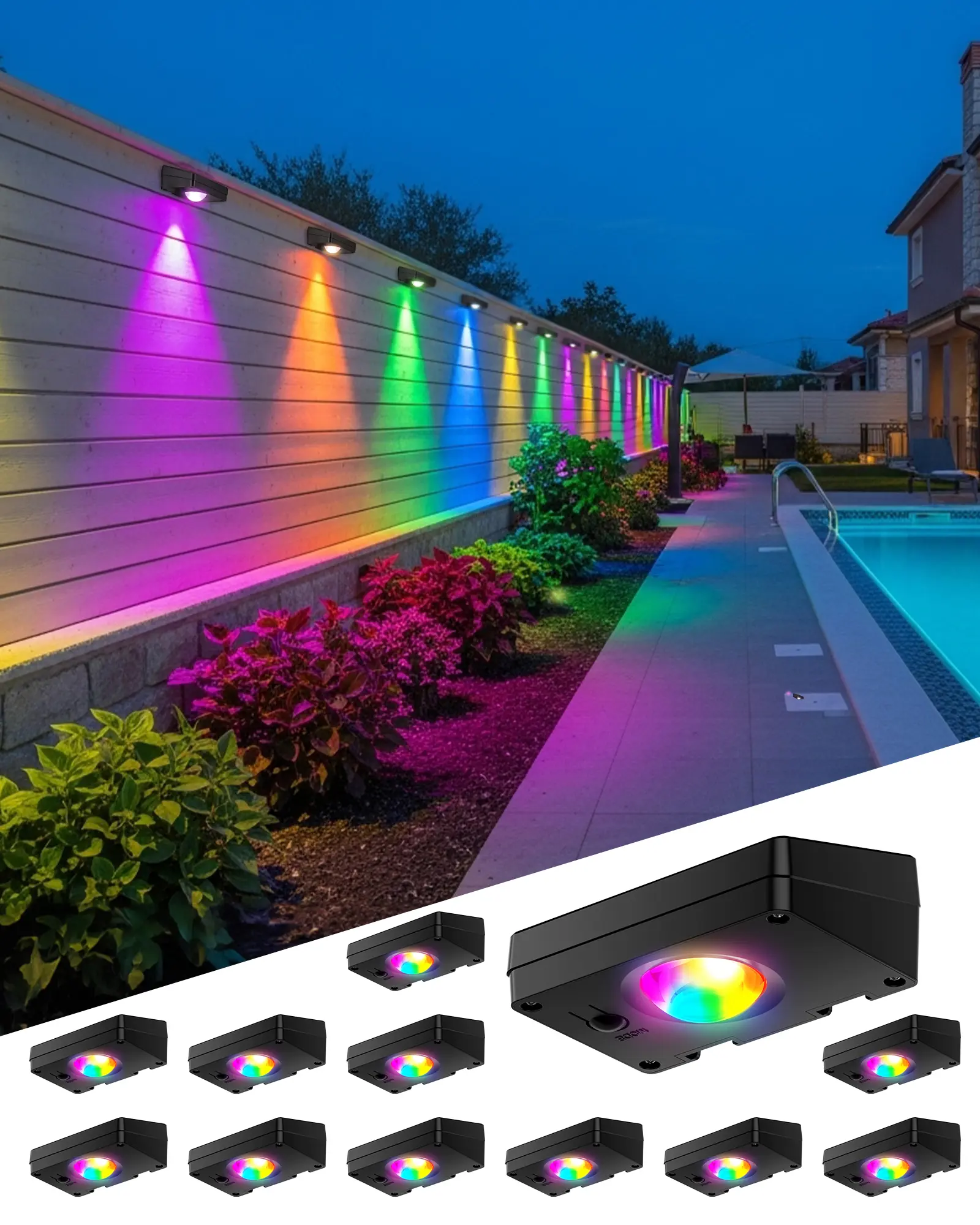FabStyl RGB Solar Wall Fence Lights - Solar Powered, Synchronous Color Changing, Bright, IP65 Waterproof Automatic & Intelligent Sensor Outdoor Wall Lights for Patio, Porch, Backyard Garden Holiday Decor, Automatic Sensor Outdoor Wall Lights