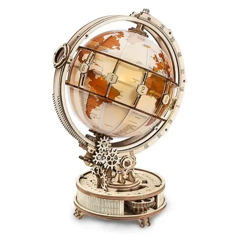 ROKR DIY 3D Handcrafted Wooden Sphere Interlocking Puzzle Kit - 180pcs, Easy to Assemble, Illuminated Globe with Stand, Puzzle Art Gift for Adults, Family Time Hobbies Kit