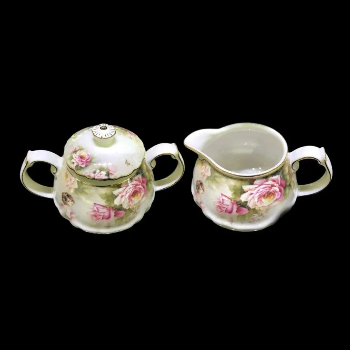 212 MAIN Lightweight Translucent Ceramic Sugar & Creamer Bowl Set - Floral Rose Print, Smooth Surface for Coffee, Tea, Tea/Coffee, Gift Box Included