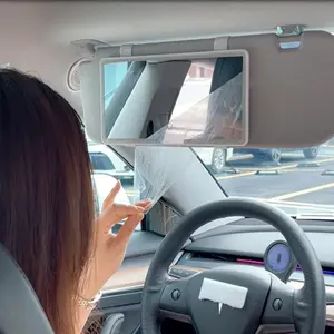 Car Sun Visor Vanity Mirror, Rechargeable Makeup Mirror with 3 Light Modes, Dimmable Touch Control Rear View Sun-Shading Cosmetic Mirror for Car Truck SUV, Smart Rearview Mirror