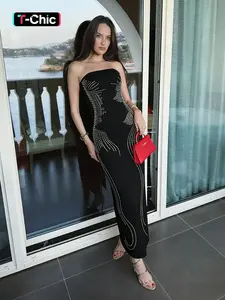 New Angel Wings Slimming Fit Rhinestone Halter Dress for Women, Womenswear, Chic Party Formal Gown, Backless Sleeveless Maxi Dress, Contrast Sequin Design