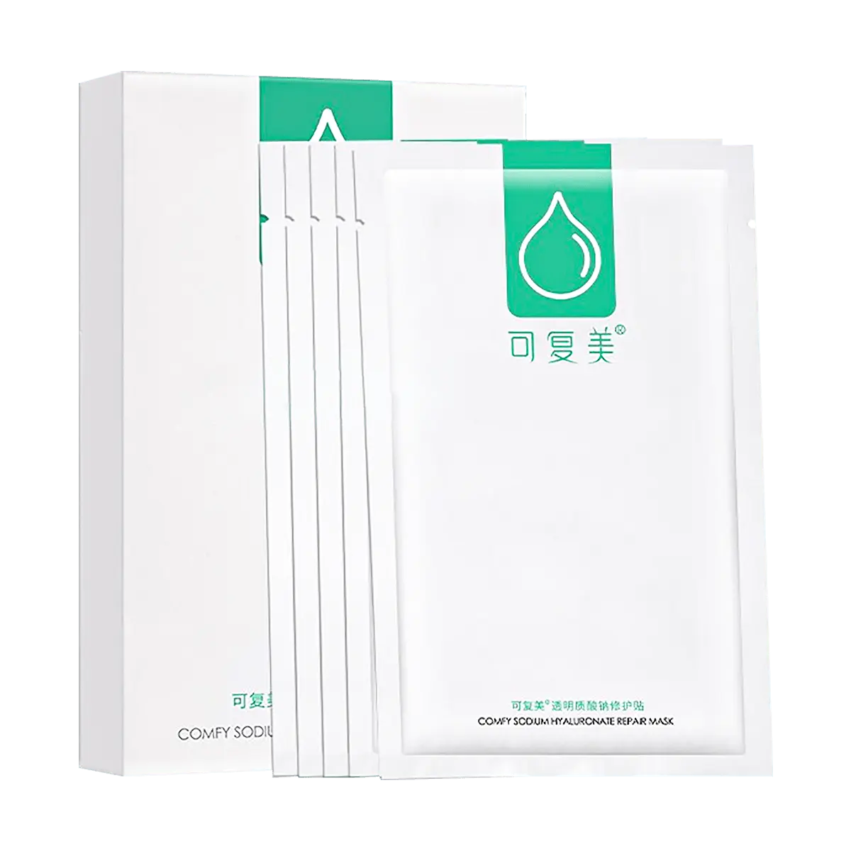 KOMFYMED Hyaluronic Acid Hydrogel Mask for Sensitive Skin - 5 Sheets, Deep Hydration, Skin Barrier Repair, Soothing Green Tea Extract