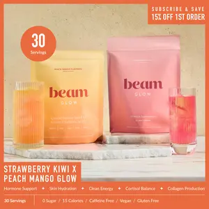 Beam Glow Peach Mango Superblend Duo/Trio Pack — 30 or 45 Servings for Women’s Hormone Balance, Skin, Hair & Nail Support (Limited Edition Flavor, 10 Calories, 0 Sugar)