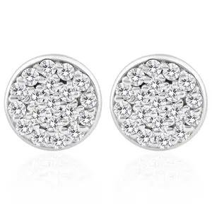 3/8 Ct EX3 Lab Grown Diamond Pave Studs Womens Earrings Lab Grown 14k White Gold 8mm