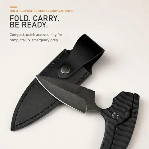 Portable Folding Knife with Leather Belt Sheath - Compact Carry Folding Blade Knives for Outdoor & Kitchen Fruit Prep