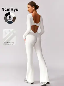 Women's High Elasticity Jumpsuit, Hollow Back Tight Fitting Yoga Clothes for All Seasons Golf Tennis Outdoor Running Cycling Hiking Walking Gym Sports Training Fashionable and Versatile, Workout Gym Clothing, Backless Sports Jumpsuit, Sportswear Jumpsuits