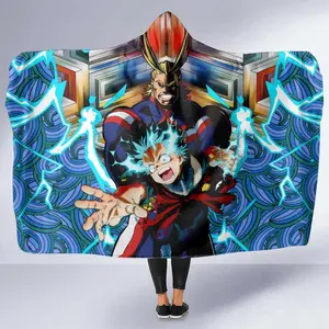Deku x All Might My Hero Academia 3D Hooded Blanket, 3D Anime My Hero Academia Throw Blanket, Fleece Inside Hooded Blanket, Mother's Day Gifts