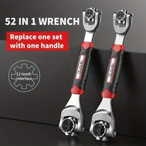 52-in-1 Socket Wrench Set, Hex, Square, and Box Wrenches, Multi-Functional 360° Rotating Head, Non-Slip Handle, Suitable for Home and Automotive Maintenance, Fits 8-19mm, Universal Multifunction Wrench Set, Gifts for Men