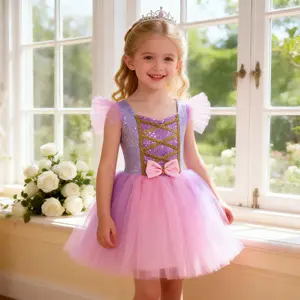Girls' Princess Dress - Pink & Purple Gradient Dress, Shiny Top, Suitable for Birthday Parties and Daily Wear