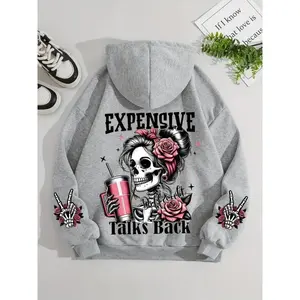 Women's Halloween Skeleton Hoodie, Kangaroo Pocket, Long Sleeve Drawstring Hoodie, Loose fit Autumn/Winter Fashion SweatshirtRAIMENTRY