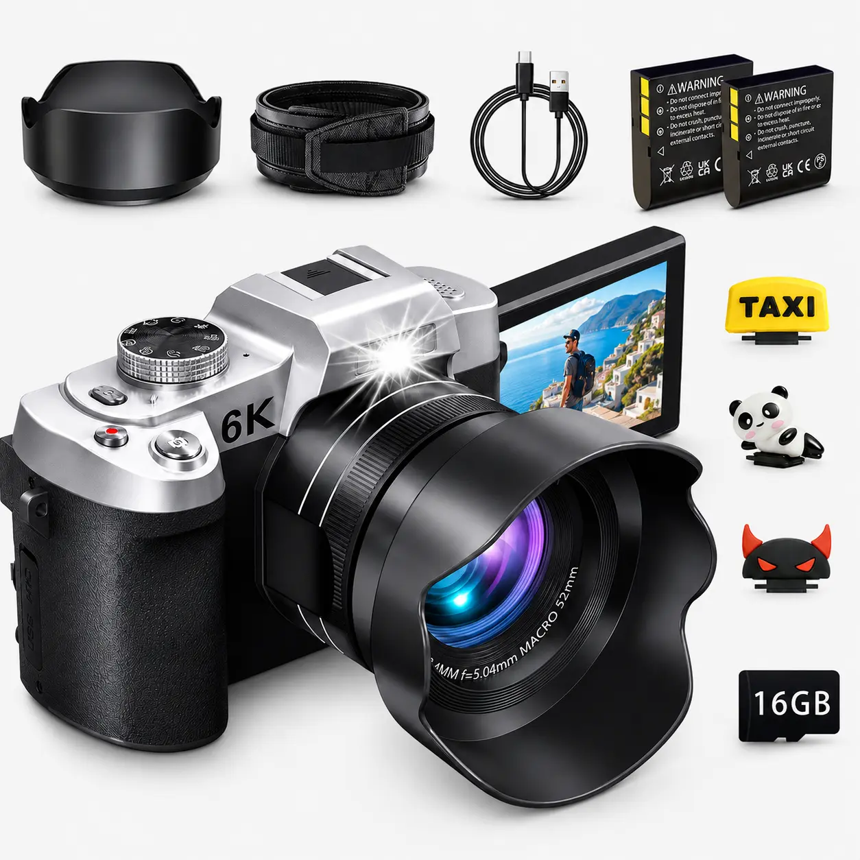 6K Digital Camera for Photography, 84MP Point and Shoot Camera with 3" Touch Screen, 18X Digital Zoom, 16GB Card & 2 Batteries, Vlog Camera for Teens Beginners