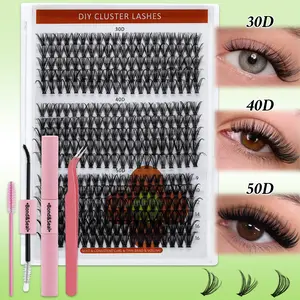 320PCS/280PCS D Curl 30D40D50D Individual Eyelashes Kit Mixed 9-16mm Natural Lashes Wispy Lashes, Kit With BOND&SEAL, Tweezers And Brush For DIY At Home, Beginner friendly