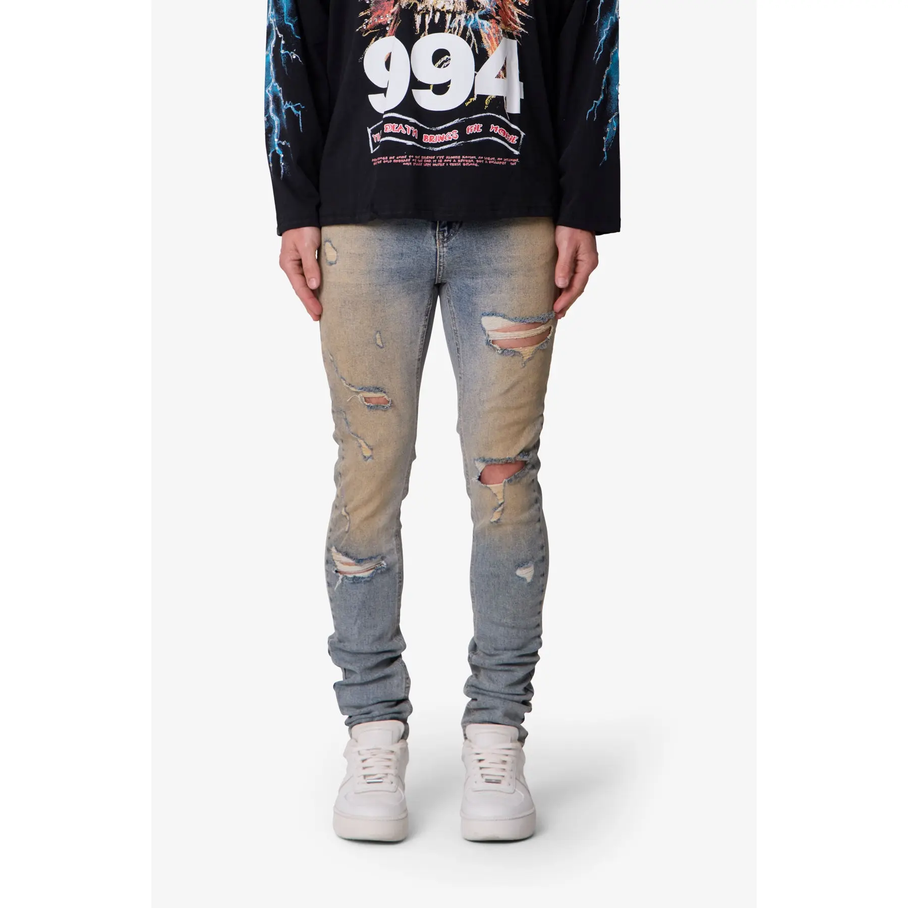 mnml Slashed Skinny Denim - Vintage Blue