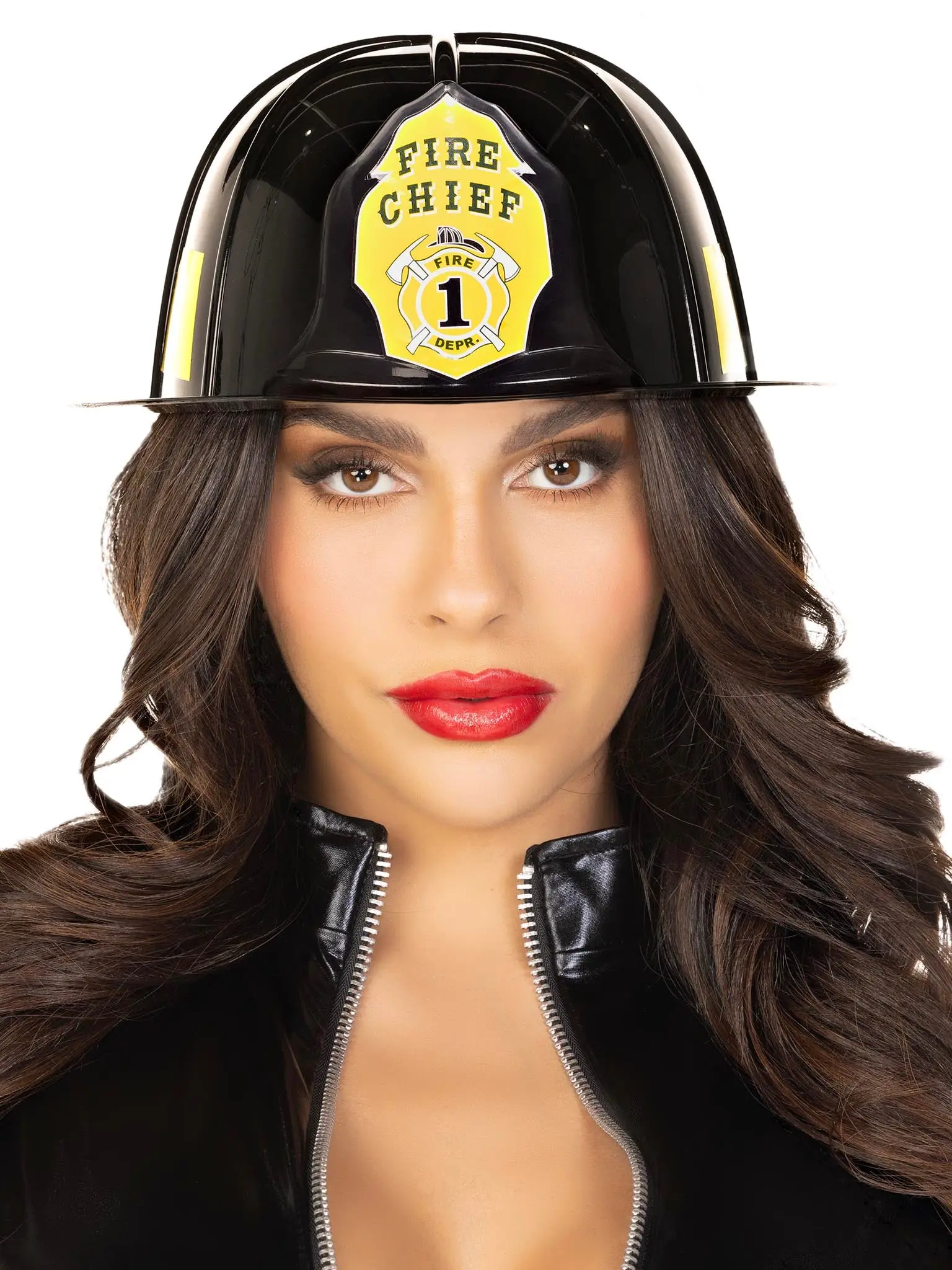 Men's Nylon Fireman Costume Hat - Classic Flat Brim Design, Fire Chief Badge, Bold Stripe Detail, Contrasting Side Stripes, Lightweight, One Size Fits Most, Halloween Accessories, Party Prop