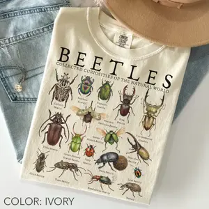 Comfort Colors Vintage Beetle T-Shirt – Natural World Insect Collection Graphic Tee - Cottagecore Nature Lover Shirt for Men and Women