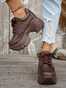 Women's Thick Sole Platform Dad Shoes, Vintage Lace-Up Heightening Casual Sports Shoes, European Style Chunky Heel Single Shoe, Sneaker, Platform Sneakers, Thick Soled Sneakers