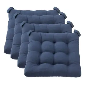 4-Piece Textured Chair Seat Pad Set – Navy Cushion, 15.5" x 16"