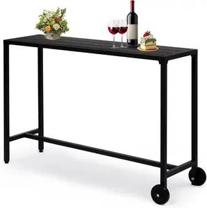 summervibes Outdoor Bar Table, 37" Height Patio Pub Table with Waterproof Frame and Adjustable Foot for Hot Tub, Patio, Backyard, Balcony, Hallway, Bistro Rectangle, Black