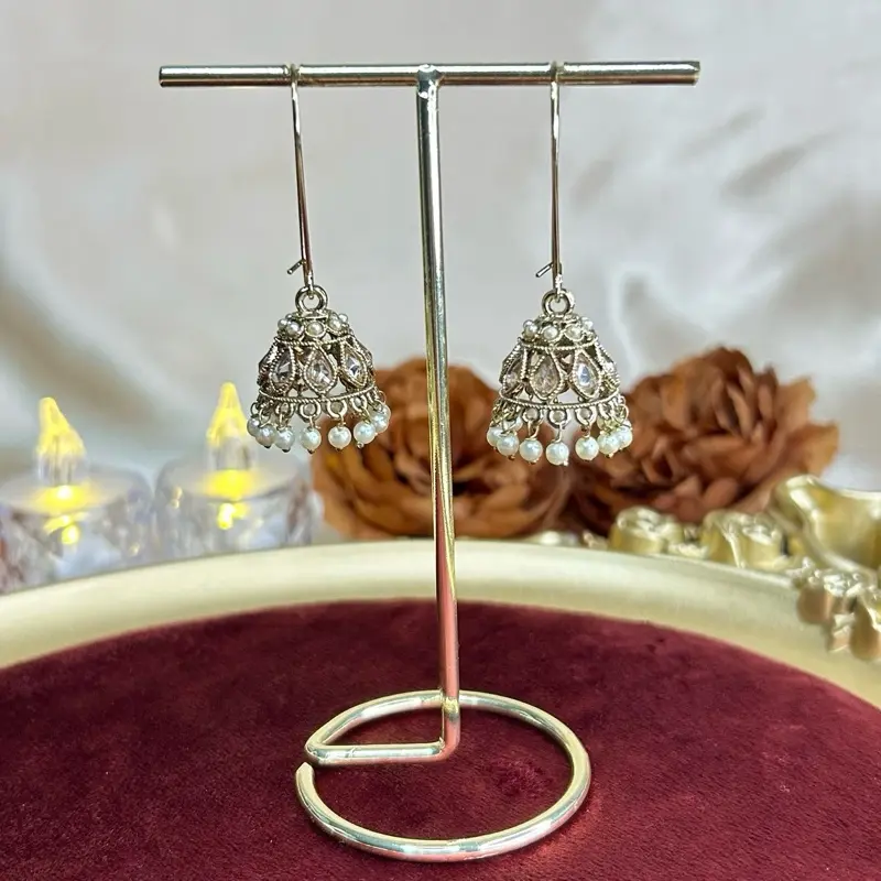 Elegant Gold-Tone Small Jhumki Earrings for Women, Traditional Indian Wedding Party Jewelry