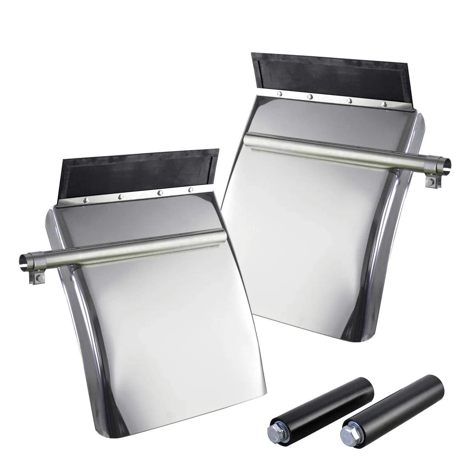 24in x 29in Heavy Duty Silver Polished Stainless Steel Quarter Fender Set Mud Flap Hangers, Automotive Vehicle Car Accessories with High Density Injection Molding, Textured Surface, Tube Mounting Brackets, Bolt Mounting Brackets & Hardware for Semi Trucks
