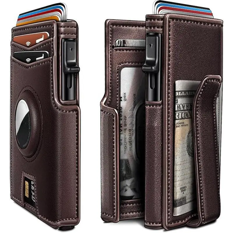 New Airtag Wallet For Men Gigt, Minimalist Money Clip 10 Cards Metal Case Smart Slim Pop Up Wallet With Magnetic Closure RFID Blocking Aluminum Credit Card Holder Bifold Wallet With Gift Box