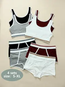 Women's Solid Wireless Bra & High Waist Panty Set, Basic Breathable Comfortable Lingerie Set for Daily Wear, Underwear Set for All Seasons, Women's Underwear Set, Casual Soft Panties