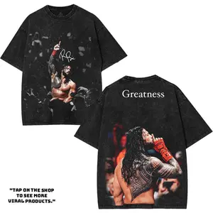 Roman Reigns - WWE4U Edition Double Printed Oversize Lightweight Acid Washed Tee Vintage WWE Fans TV Series Graphic Design Top Cotton Wrestling Streetwear T-Shirt Clothes Menswear Womenswear.