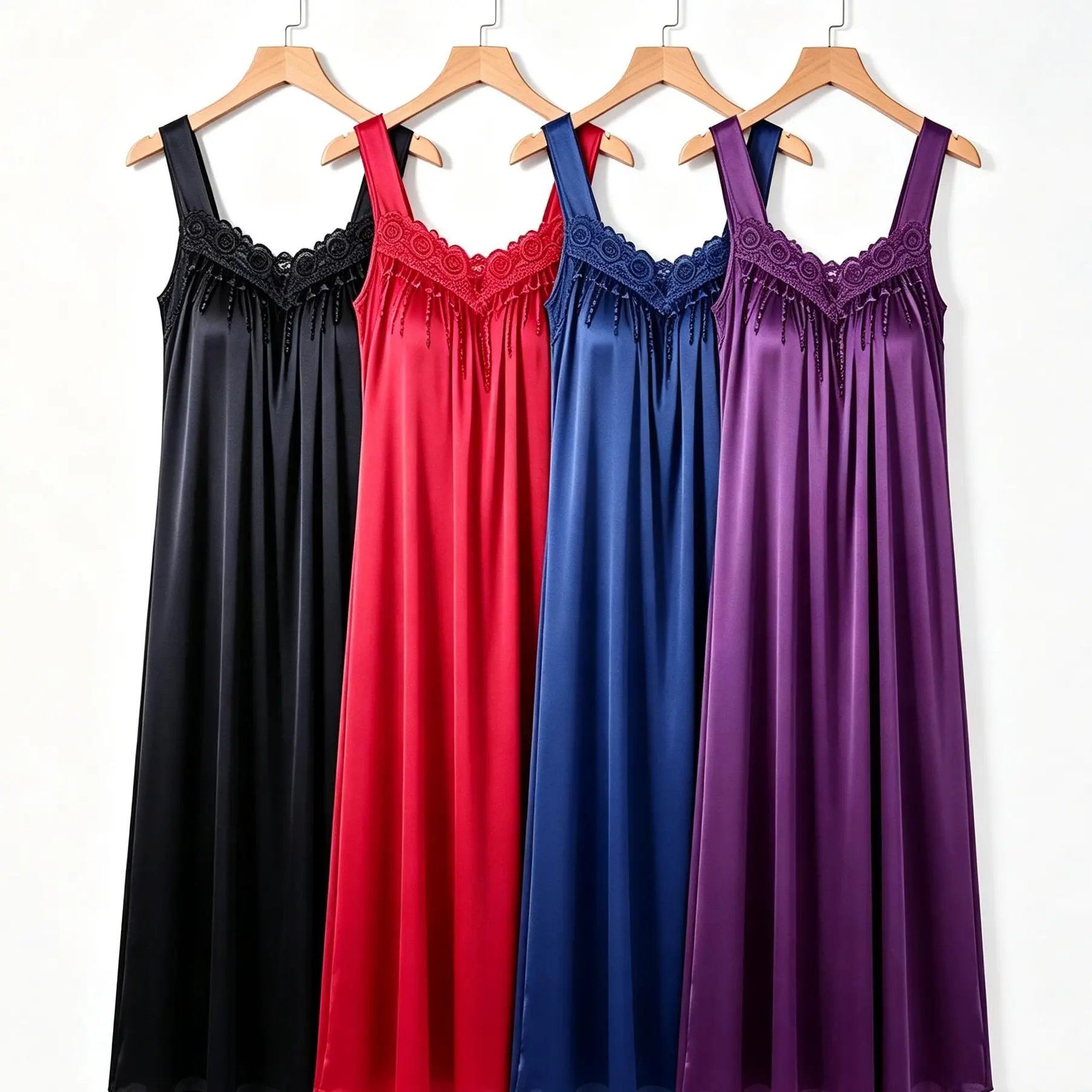 Women's 4-Piece Plain Loose-Fit Long Gown Set - Smooth Drape, European & American Style New Arrival, Lace Panel Nightwear Loungewear, Everyday Home Wear & Outdoor Option
