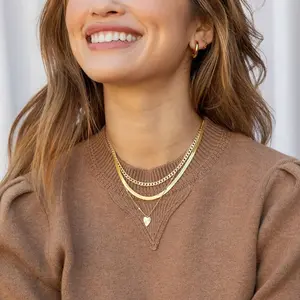 Tewiky Gold Necklaces for Women Dainty Herringbone Choker Thin Layered Chunky Snake Chain Jewelry Ideal for Teen Gifts Gold/Silver Colors gabriella necklace pendant aunt Plated Cuban Cross Sunflower Bear Set hip hop, Gold Necklace Women
