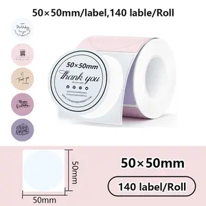 1 Roll Colorful Round Thermal Label Paper 5cmx5cm 140pcs, Compatible with M110/m221/m120/m200 Printers, Ideal for Home Business and DIY Projects, Thermal Printing Labels, Customized Sticker, Customizable Stickers