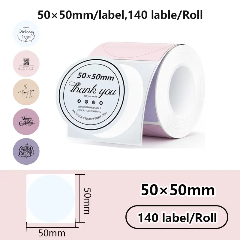 1 Roll Colorful Round Thermal Label Paper 5cmx5cm 140pcs, Compatible with M110/m221/m120/m200 Printers, Ideal for Home Business and DIY Projects, Thermal Printing Labels, Customized Sticker, Customizable Stickers, Circle Sticker Label