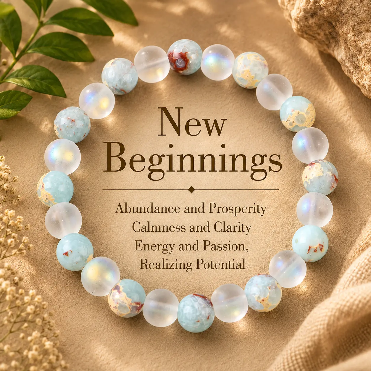 1pc Healing Quartz And Sea Sediment Bead Bracelet, Clarity & Abundance glass  beads pulsera  amatista protection bracelet encouragement gift fashion artificial Colorblock Beaded Crystal Bracelet