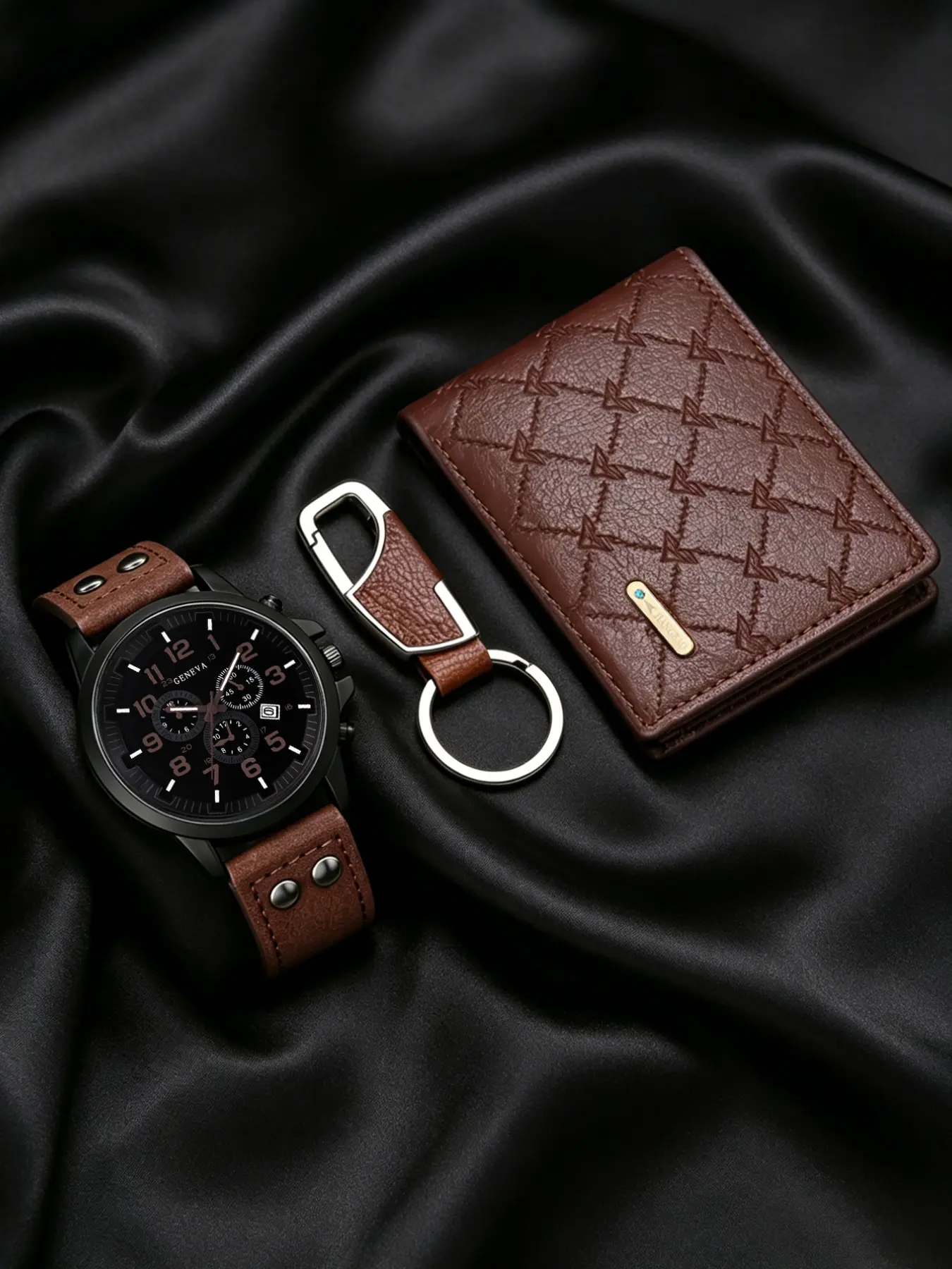 Men's PU Leather Quartz Watch Set with Wallet Keychain, Round Analog Dial, Zinc Alloy Case, Casual Classic Style, Travel, Parties, Everyday Wear, Ideal Gift for Husband